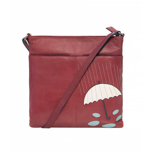 Umbrella Design Crossbody Leather Bag - Bordeaux