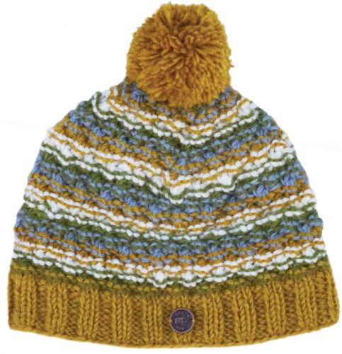 Hand Knit Bobble Hat - Mustard