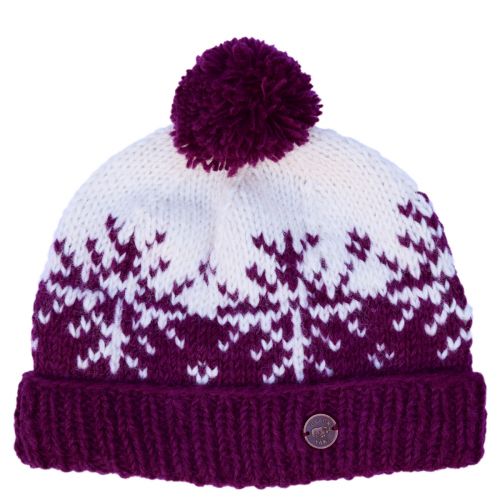 Hand Knit - Snowflake Refelection Bobble Hat - Deep Berry