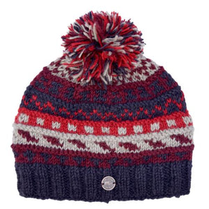 Pure Wool - Bobble Hat - Ridge Pattern Brown/Rust