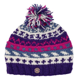 Purple Ridge Pattern Bobble Hat