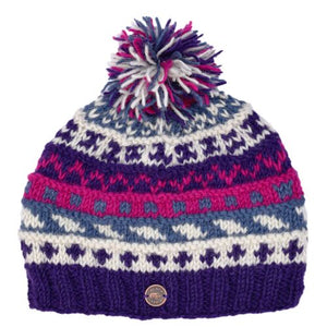 Pure Wool -  Bobble Hat Ridge Pattern - Purple/Blue