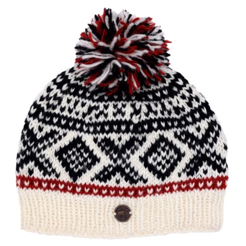 Pure Wool - Scandi Bobble Hat - White/Red/Black