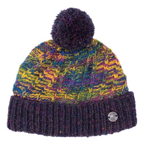Pure Wool - Altitude Turn Up Bobble Hat - Glen Berry Purple Heather