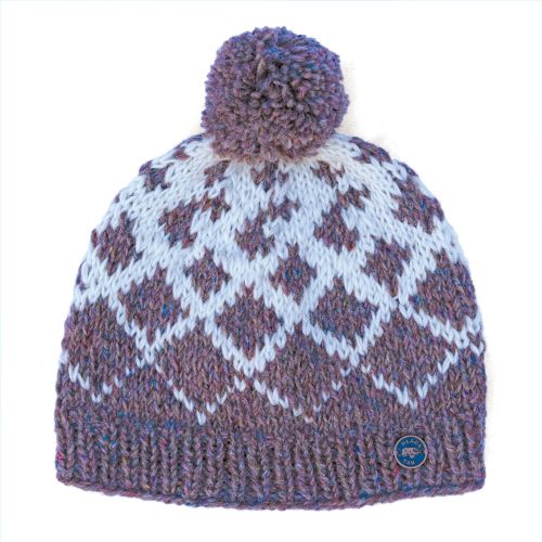 Pure Wool Hand Knit - Graduated Diamond Bobble hat