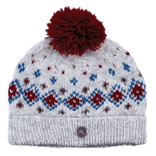 Pure Wool - Turn Up Diamond Bobble Hat - Pale Grey