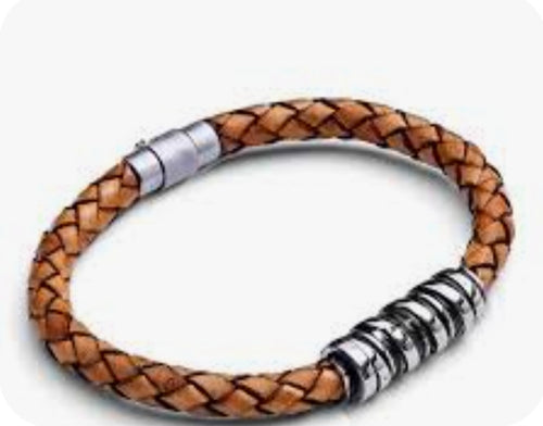 Tribal Spiral Bar Leather Bracelet - Tan