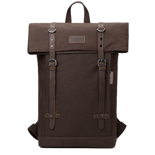 Troop London Heritage Canvas Laptop Backpack - Dark Brown