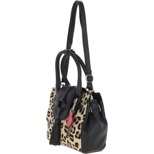 Ladies Leather Tote Bag -Black/Leopard