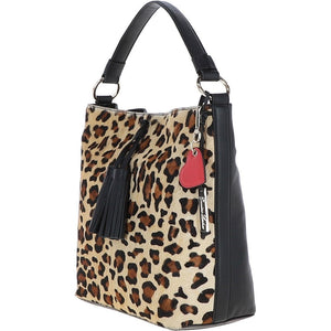 Leather Hobo Bag - Black/Leopard