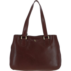 Ladies Three Section Leather Chestnut Shoulder Bag