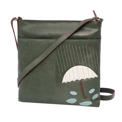 Umbrella Design Crossbody Leather Bag - Teal Green