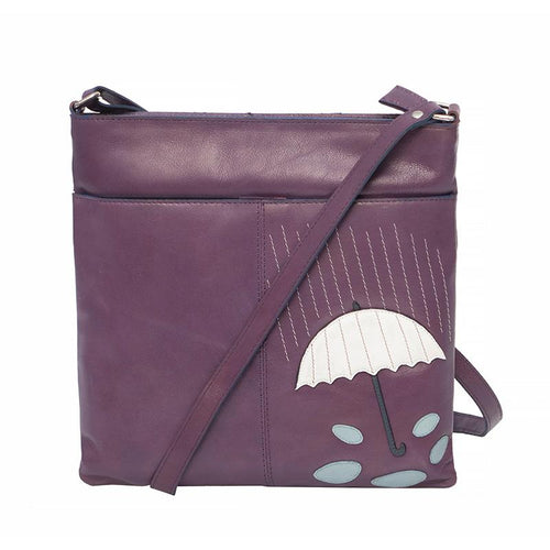 Umbrella Design Crossbody Leather Bag - Royal Purple