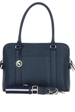 3 Section Large Leather Handbag - Navy