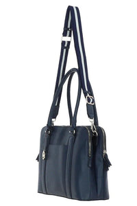 3 Section Large Leather Handbag - Navy