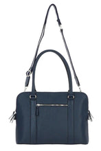 3 Section Large Leather Handbag - Navy