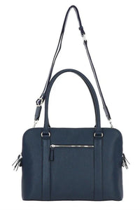 3 Section Large Leather Handbag - Navy