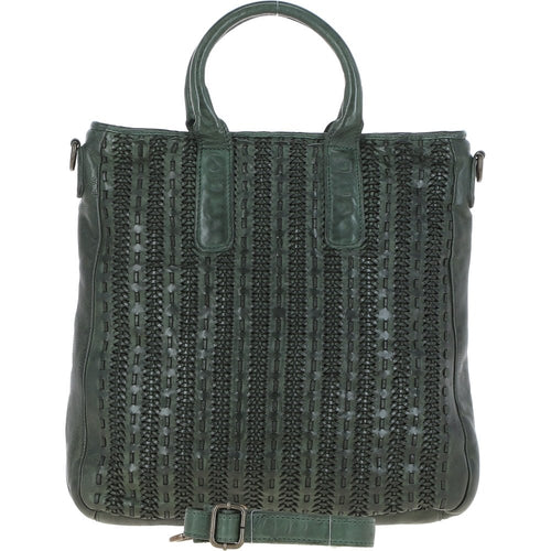 Vintage Woven Large Leather Handbag - Green