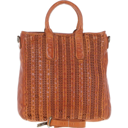 Vintage Woven Large Leather Handbag - Tan