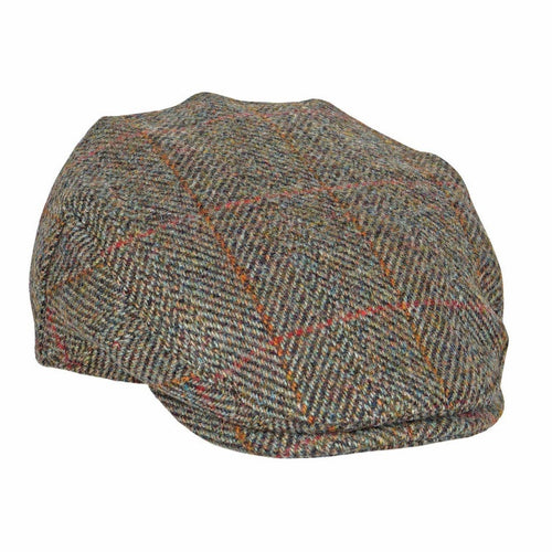 Highland Harris Tweed Flat Cap - Olive/Gold