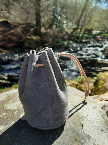 Handmade Smokey Grey Urban Hide Leather Drawstring Coin Pouch