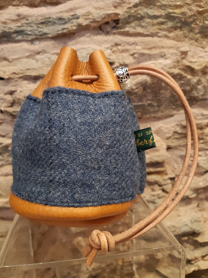 Tweed - Tan Blue Leather Coin Pouch