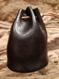 Handmade Black Leather Drawstring Coin Pouch