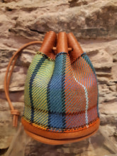 Handmade Tan Leather Tartan Drawstring Coin Pouch