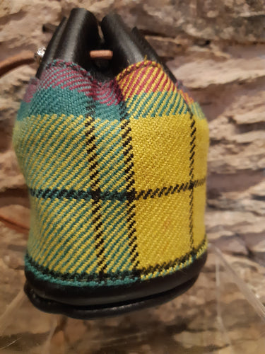 Handmade Coin Pouch Black Leather - Tartan