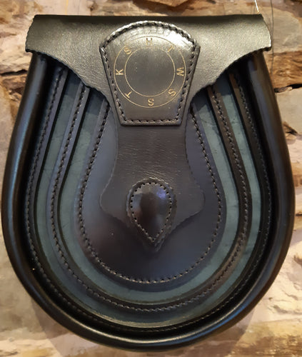 Herd of Sporrans - Handcrafted Black Masonic Leather Lucky Horse Shoe Sporran, Ness Glacier Blue -Urban