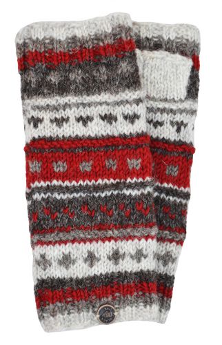 Hand Knit - Wrist Warmers - Patterned - Brown/Red