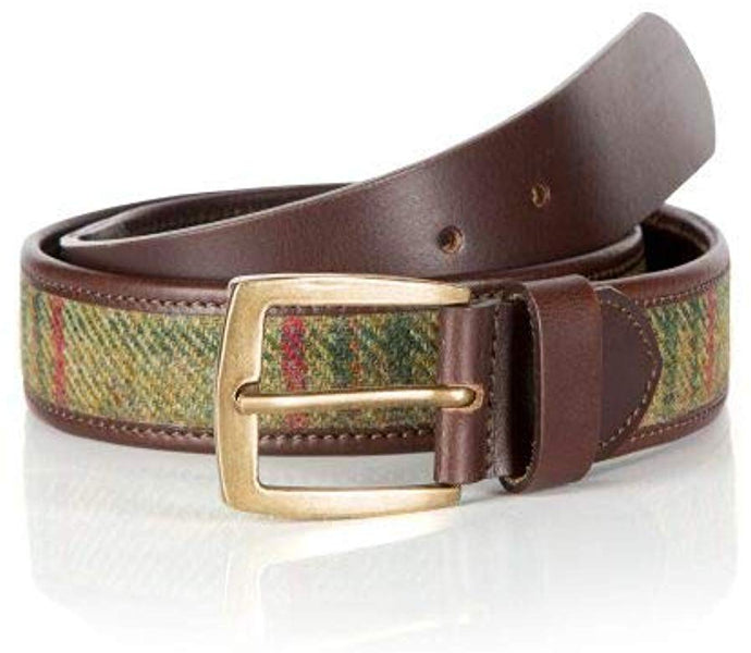 Luxury Classic Green Islay Tweed Brown Leather Edged Belt