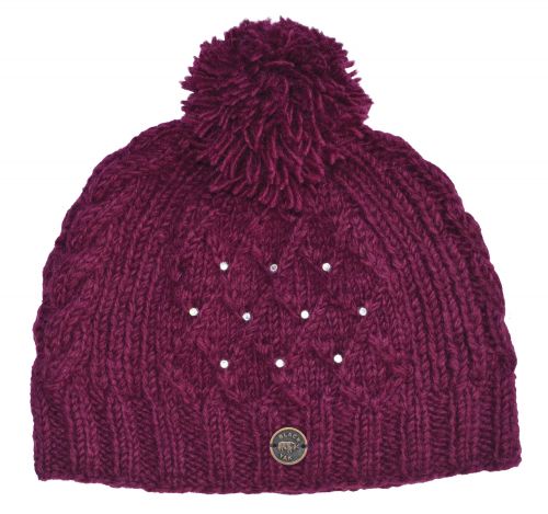Hand Knit Wool Berry Trellis Sparkle Bobble Hat