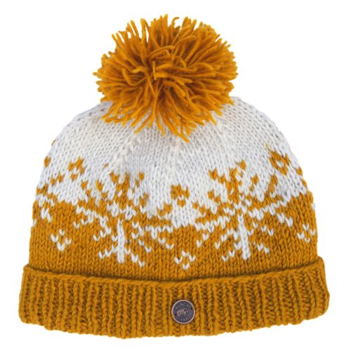 Hand Knit - Snowflake Refelection Bobble Hat - Honey Gold