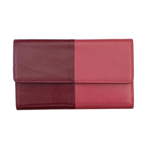 Ladies Flapover Leather Purse - Claret/Raspberry