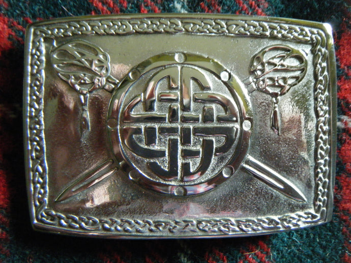 Handmade Scottish Kilt Belt Buckle Pewter Jacobite Targe & Swords