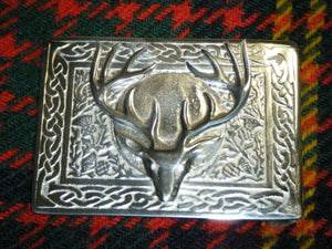 Handmade Scottish Kilt Belt Buckle Pewter Stag Head