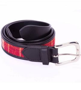 Luxury Glen Red Islay Tweed Black Leather Edged Belt