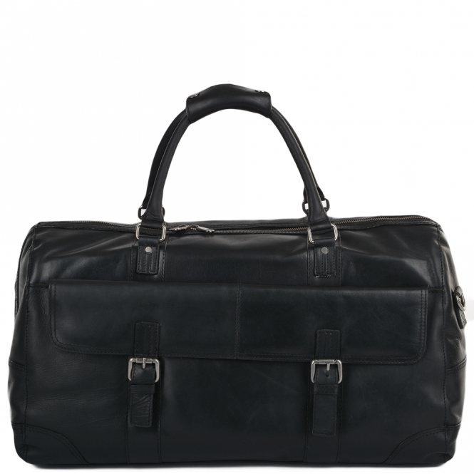 Black Leather Travel - Holdall Bag