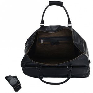 Black Leather Travel - Holdall Bag