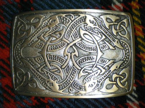 Handmade Kilt Belt Buckle Polished Pewter Celtic Sea Dragons