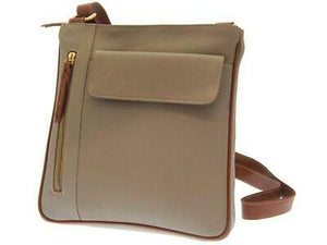 Rowallan Taupe/Tan Leather Top Zip Shoulder Bag