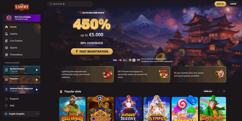 Lucki Casino homepage