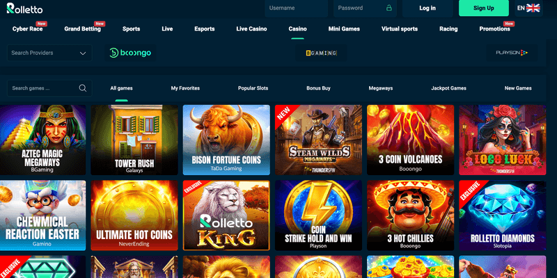 Rolletto Casino homepage