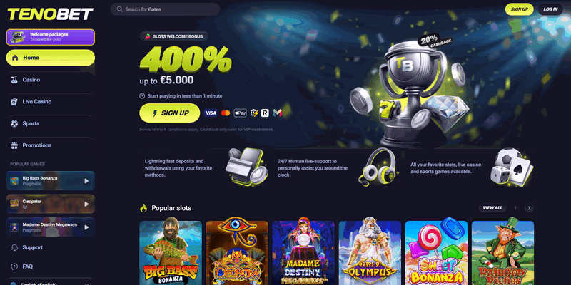 Tenobet homepage
